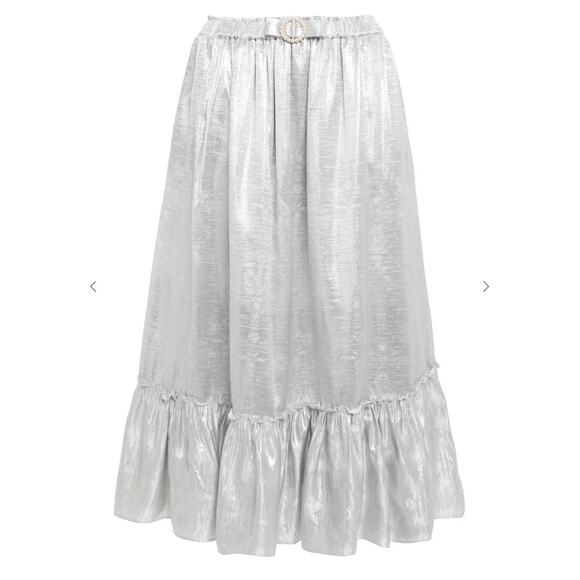 Shrimps Pearl bow embellished metallic jacquard skirt silver size 8 - Picture 1 of 12